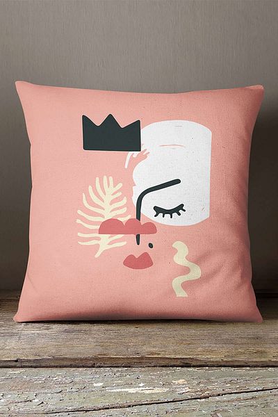 INSENSE HOME Velvet Babyface Pink Modern Abstract Figure Model Digital Printed Arunca Fata de Perna Cgh697