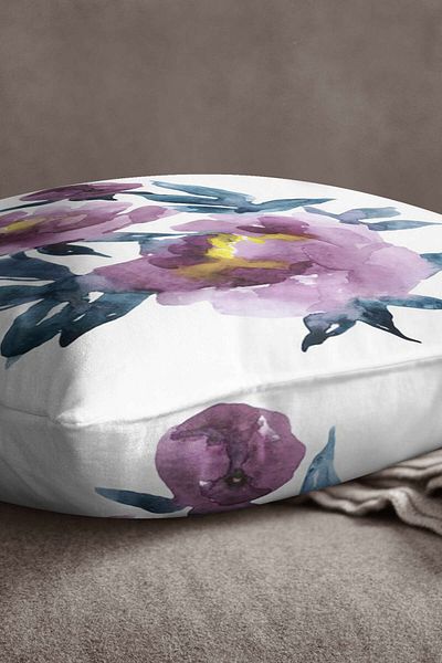 INSENSE HOME Βελούδινη Babyface Λευκή Μωβ Floral Μαξιλαροθήκη Ριχτάρι - Cgh233