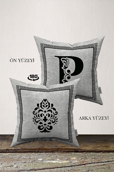 INSENSE HOME Husă de pernă din catifea Babyface cu litere duble laterale - Litera P
