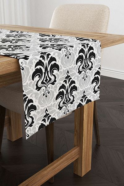 Cango Home Ασπρόμαυρο έθνικ δρομέας με μοτίβο Damask - Cgh344-rn