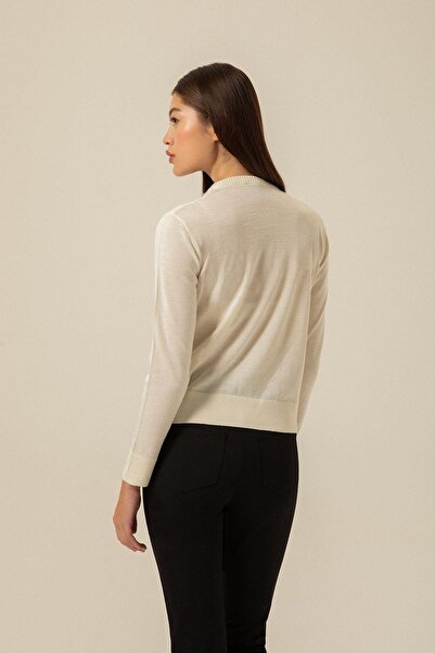 rue Pulover din tricotaje ecru cu detaliu leopard