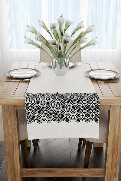 Cango Home Negru crem cu tema Ramadan cu model decorativ cu imprimare digitală Runner Cgh1322-rn