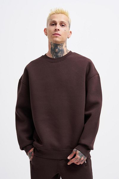 Machinist Ανδρικό φούτερ Basic Crew Neck Oversize καφέ