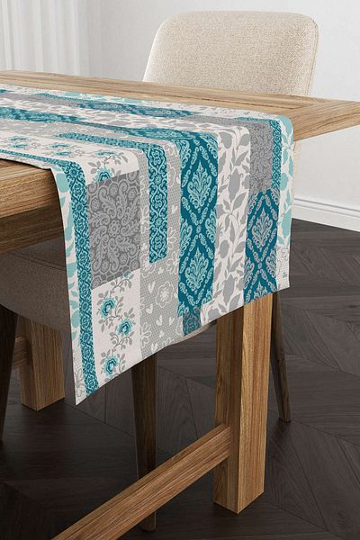 Cango Home Runner cu model etnic gri turcoaz - Cgh114-rn