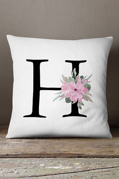 INSENSE HOME Husă de pernă din catifea Babyface, cu două fețe, cu litere florale roz - Litera H