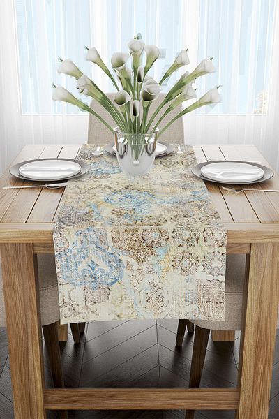 Cango Home Runner decorativ cu model etnic maro albastru - Cgh342-rn