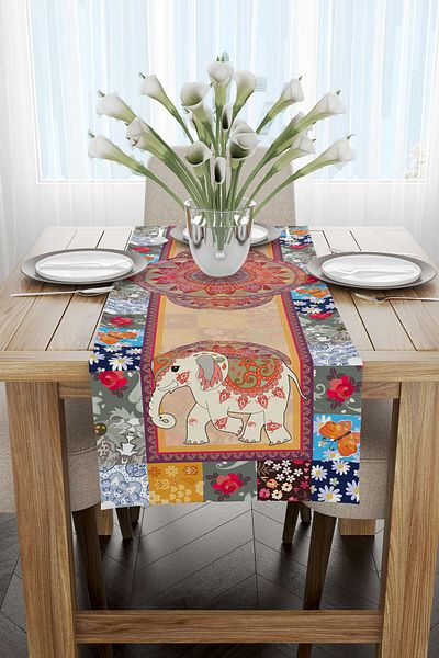 Cango Home Runner imprimat digital cu figură elefant etnic portocaliu - Otyk452-rn