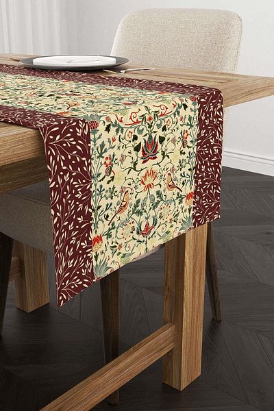 Cango Home Motiv Roșu Claret Motiv Floral Pasăre Imprimat Digital Runner Cgh1382-rn