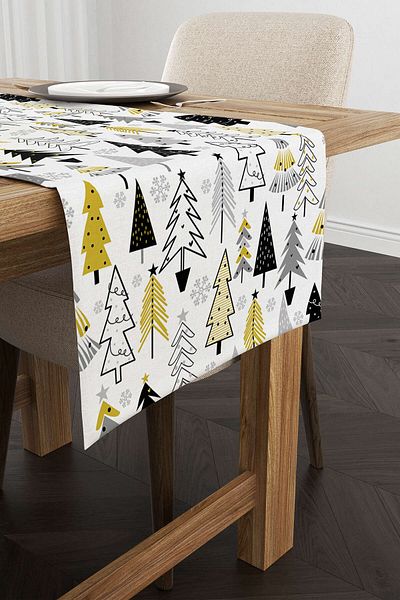 Cango Home Yellow Black Christmas Themed Digital Printed Runner Cgh819-rn