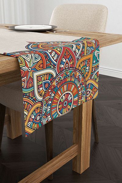 Cango Home Κρέμα πολύχρωμο Ραμαζάνι με θέμα Mandala με μοτίβο ψηφιακής εκτύπωσης Runner Cgh1290-rn