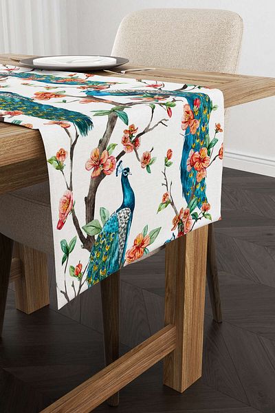 Cango Home Τυρκουάζ Πορτοκαλί Runner με σχέδιο Peacock - Cgh016-rn
