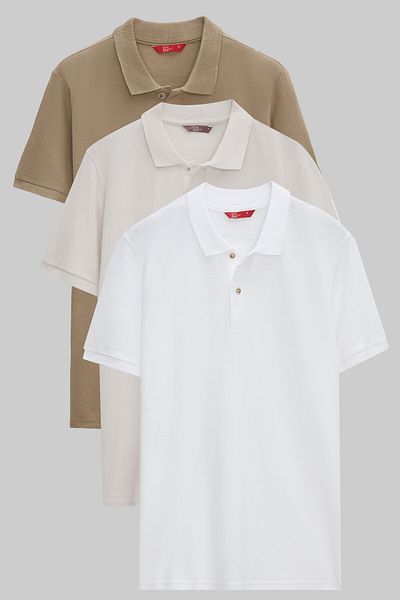 D'S Damat Groom Regular FiT – Mink/Stone/WhiTe Pique Textured Polo Límec T-Shirt 100% CoTTon