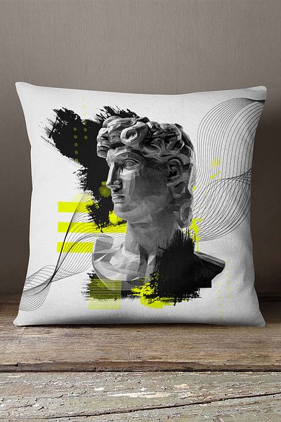 INSENSE HOME Βελούδινο Babyface Λευκό Μαύρο Μοντέρνο Γλυπτό Φιγούρα Ψηφιακή εμπριμέ θήκη μαξιλαριού Cgh561