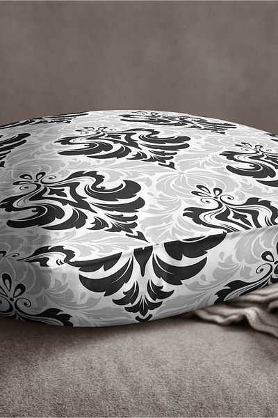 INSENSE HOME Husă de pernă din catifea Babyface, alb-negru, etnică, cu model damasc - Cgh344
