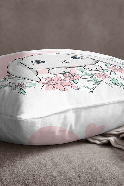 INSENSE HOME Βελούδινο Babyface Λευκό Ροζ Καρδιά Κουνέλι Παιδική Μαξιλαροθήκη Ριχτάρι - Cgh046