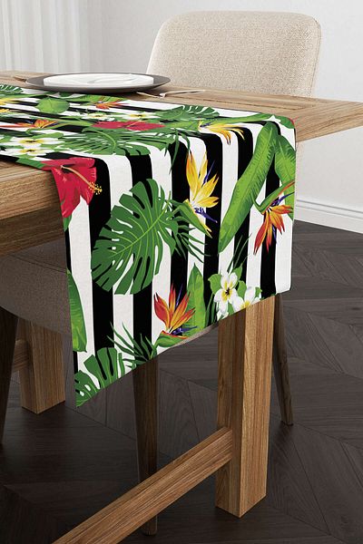 Cango Home Runner cu imprimare digitală cu model de flori tropicale, verde, roșu - Otyk499-rn