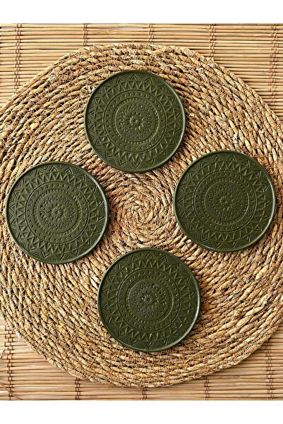 Ueex Home طقم قواعد أكواب خرسانية مزخرفة من Vıvasto مكون من 4 قطع باللون الأخ...