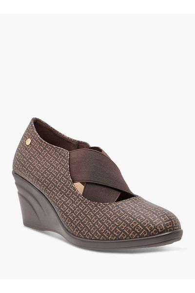 Flora Bella by Shoexpress Flora Bella Monogram Printed Slip-On Pumps with Wedge Heels