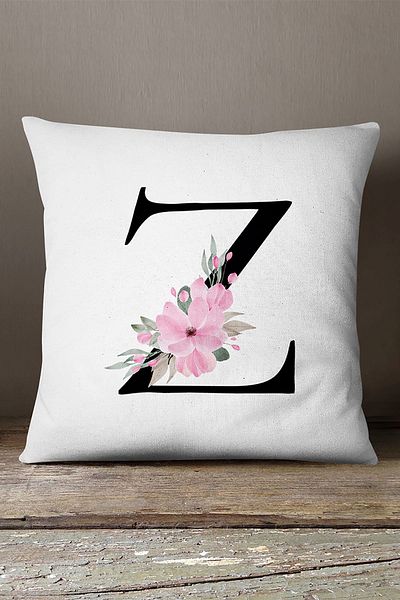 INSENSE HOME Husă de pernă din catifea Babyface, cu două fețe, cu litere florale roz - litera Z