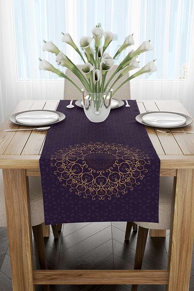 Cango Home Runner cu imprimare digitală cu motive tematice Ramadan violet Cgh1287-rn
