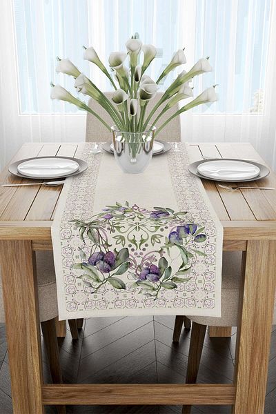 Cango Home Cream Purple Vintage Grape Decorative Digital Printed Runner CGH1390-RN