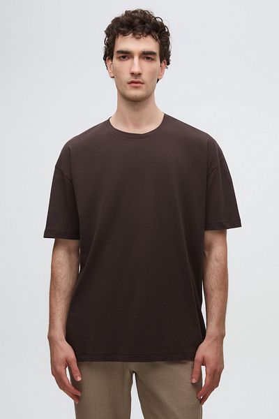 D'S Damat Μπλουζάκι Oversize καφέ Crew Neck 100% βαμβάκι