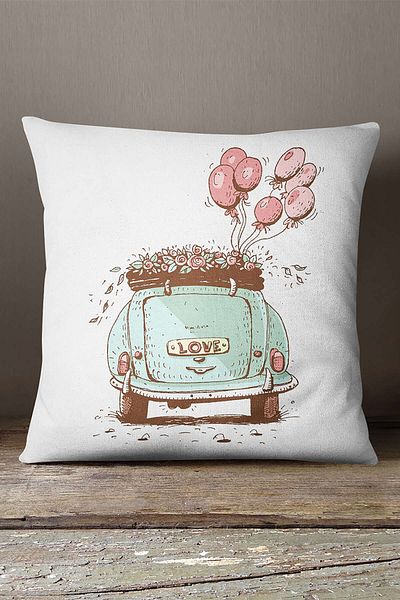 INSENSE HOME Husă de pernă Velvet Babyface Pink Green Balloon Car - Cgh048