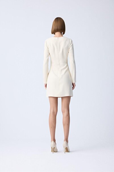 rue Ecru Scoop Neckline Mini Dress with Low-Cut Detail