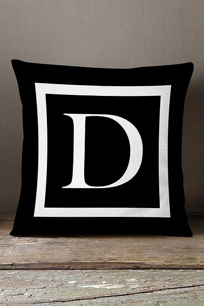 INSENSE HOME Husă de pernă din catifea Babyface cu litere duble laterale - Litera D - 43x43 Cm