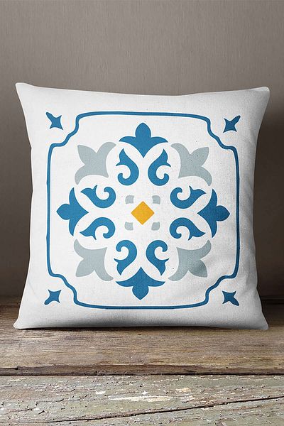 INSENSE HOME Βελούδινο Babyface Λευκό Μπλε Μοντέρνο Ethnic Πλακάκι με μοτίβο ψηφιακής εκτύπωσης Κάλυμμα μαξιλαριού ριχτάρι