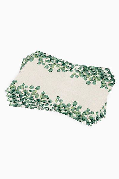 Cango Home Green Cream Eucalyptus Patterned Digital Printing American Service Set of 4 CGH1262-AS