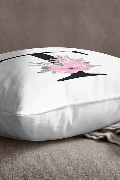INSENSE HOME Husă de pernă din catifea Babyface, cu două fețe, cu litere florale roz - litera T