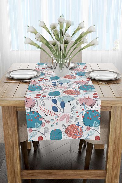 Cango Home Albastru Roz Decorativ Frunze Și Flori Modele Digital Printed Runner Cgh591-rn