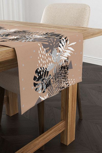 Cango Home Runner cu frunze tropicale maro negru - Cgh148-rn