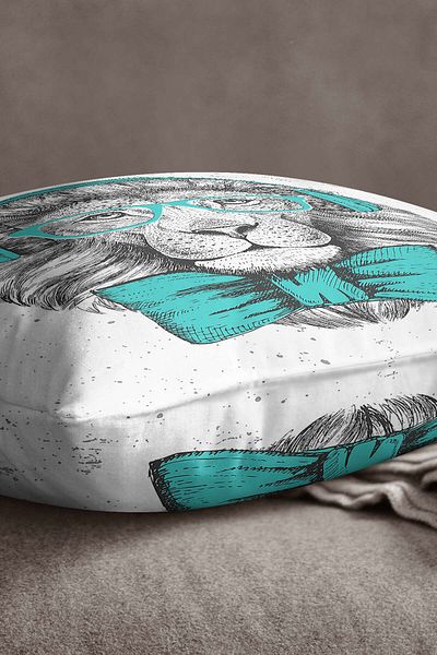 INSENSE HOME Βελούδινη Babyface Λευκή Τυρκουάζ Μαξιλαροθήκη Lion Throw με Γυαλιά - Cgh040
