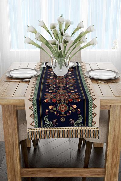 Cango Home Μπλε Navy Ethnic Vintage Μοτίβο με μοτίβο ψηφιακής εκτύπωσης Runner Cgh1377-rn