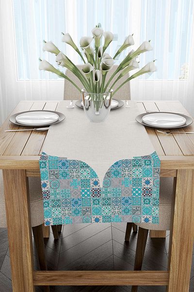 Cango Home Albastru Gri Tema Ramadan Model Decorativ Imprimat Digital Runner Cgh1332-rn