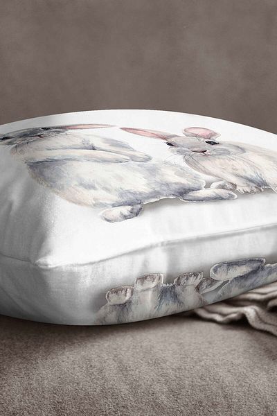 INSENSE HOME Βελούδινο Babyface White Grey Rabbit Παιδική Μαξιλαροθήκη Ριχτάρι - Cgh057