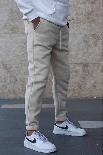 Madmext Pantaloni de trening pentru bărbați, de bază, bej, ridicați, 5482
