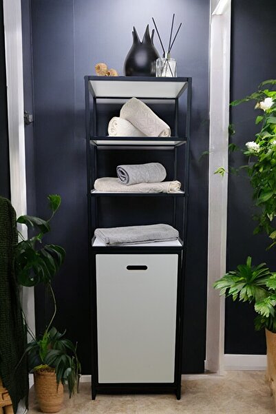 Digithome Metal Kirli Sepetli 4 Raflı Çok Amaçlı Banyo Düzenleyici Raf Organizer Siyah/beyaz – Mrs-014