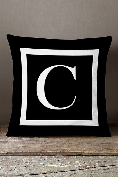 INSENSE HOME Husă de pernă din catifea Babyface cu litere duble laterale - Litera C - 43x43 Cm