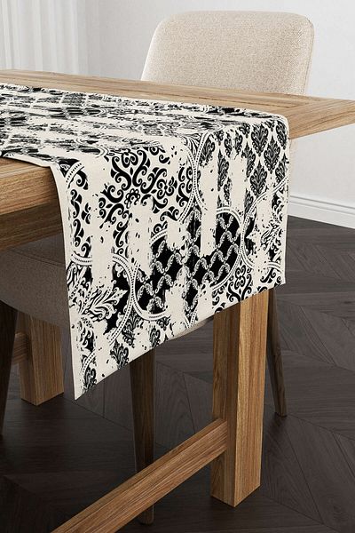 Cango Home Μαύρη κρέμα Ethnic Floral Runner - Cgh134-rn