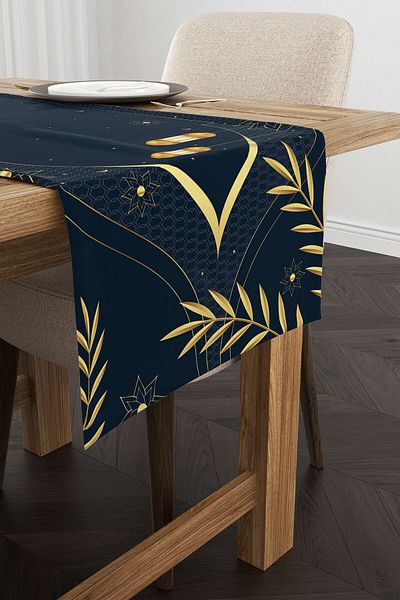 Cango Home Navy Blue Ramadan Themed Decorative Patterned Digital Printed Runner Cgh1300-rn