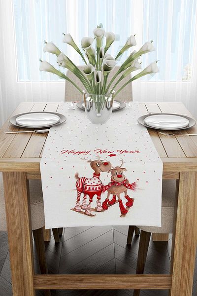Cango Home Red Deer Christmas Themed Digital Printed Runner CGH1372-RN