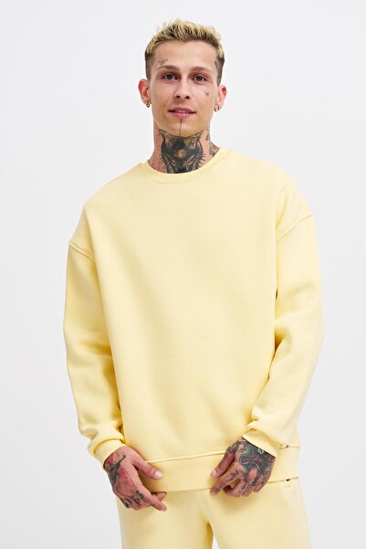 Machinist Men's Basic Crew Neck Oversize Yellow Sweatshirt