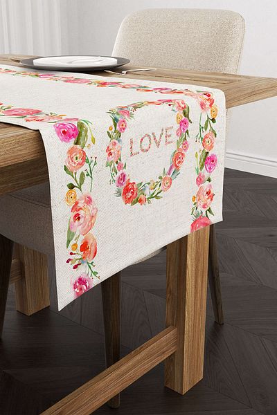 Cango Home Κρέμα Πολύχρωμο Love Floral μοτίβο Ψηφιακό τυπωμένο Runner Cgh1030-rn