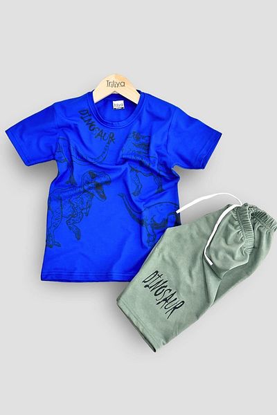 TRİLİYA Boy's Dinosaur Printed T-Shirt and Capri Set - Economical Summer Fashion
