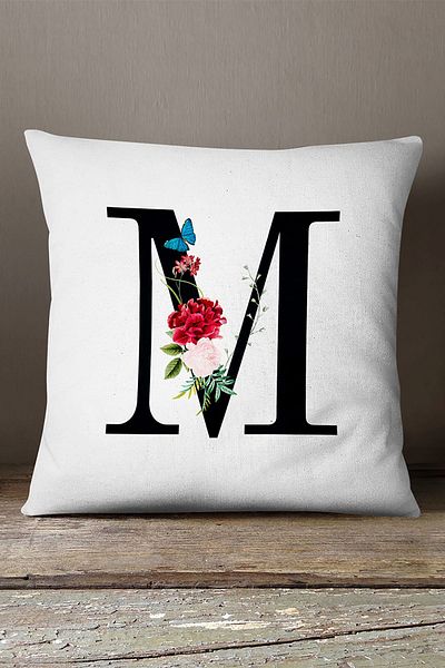 INSENSE HOME Velvet Babyface Double Sided Red Floral Letter Throw Pillow Cover - Letter M