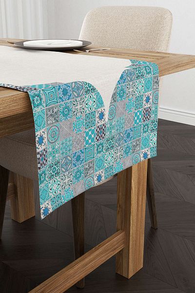Cango Home Albastru Gri Tema Ramadan Model Decorativ Imprimat Digital Runner Cgh1332-rn