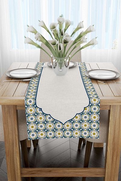 Cango Home Albastru Verde Tema Ramadan Model Decorativ Imprimat Digital Runner Cgh1315-rn